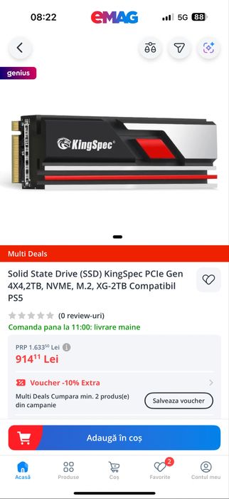 Memorie SSD KingSpec M.2 NVMe 2TB • NOUA / SIGILATA •