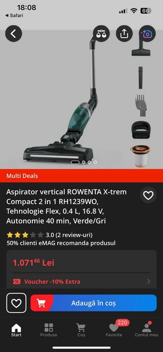 Aspirator vertical fara fir Rowenta X-trem Compact 2in1