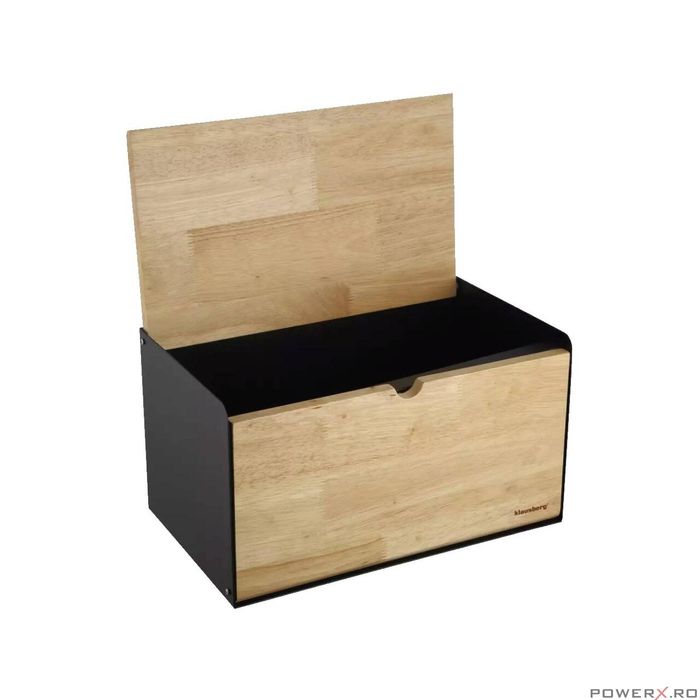 Cutie pentru paine, din oțel-bambus, negru, 35,5 x 21,5 x 19,5 cm,