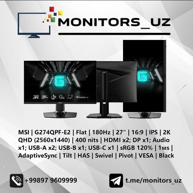 [NEW] монитор MSI G274QPF IPS 2K 180Hz USB-C