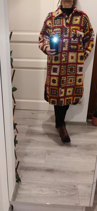 Cardigan croșetat, 100% lână, boho cu imprimeu floral, unicat