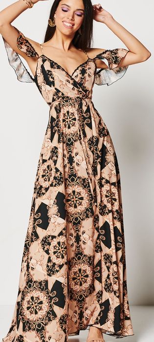 Rochie lungă crem cu negru Lynne BSB