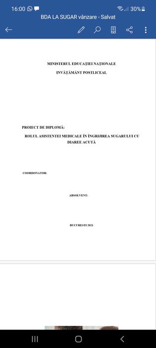 Proiect diplomă: Îngrijirea sugarului cu boală diareică acută