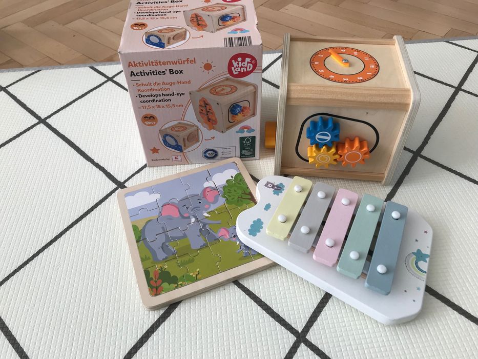 Дървени играчки - кубче, ксилифон, пъзел