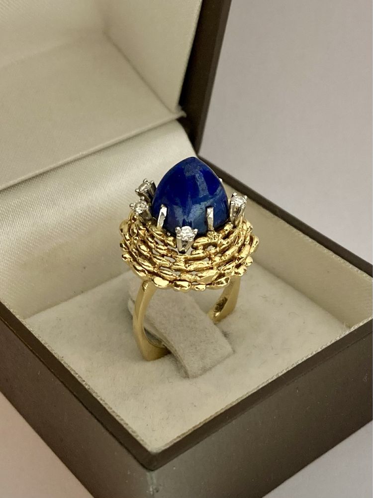 Inel designer aur cu diamante si lapis lazuli