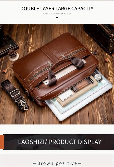 Професионално/Елегантна кожена бизнес чанта(офис куфарче за лаптоп 15)