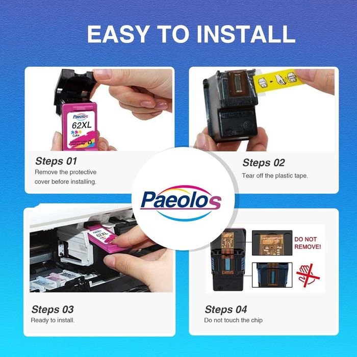 Мастилени касети Paeolos 62XL, черна и цветна, за HP Envy и OfficeJet