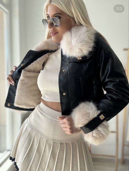 Дамско кожено яке с пух
