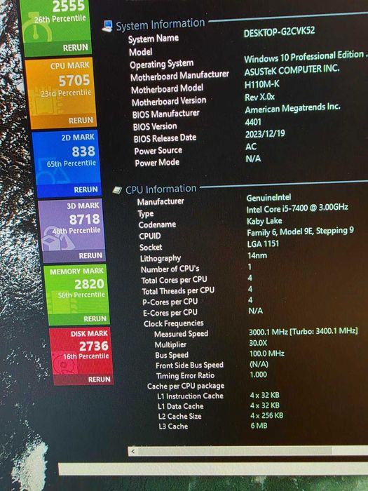 PC Gaming I5 7400, video MSI AMD RX580, RAM 16 GB DDR4, monitor LG 24"