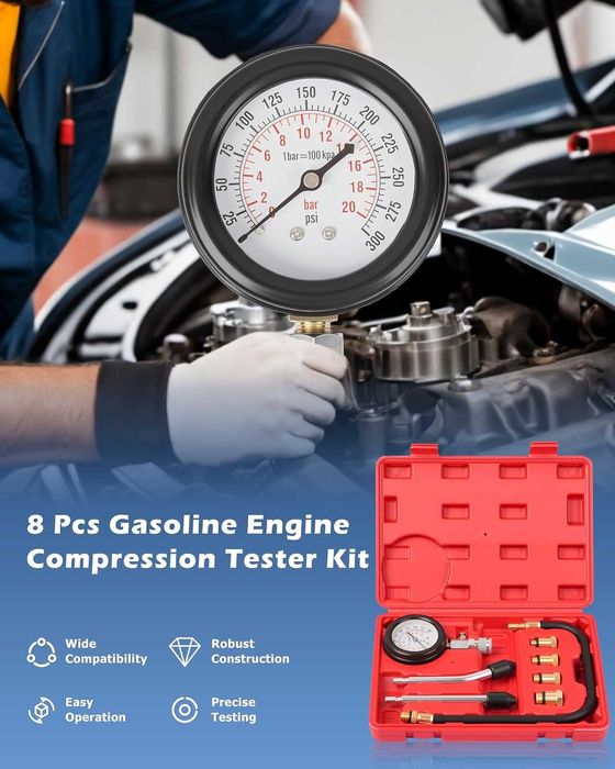 Kit Testare Compresie Motor Benzina 8 Piese cu Adaptoare