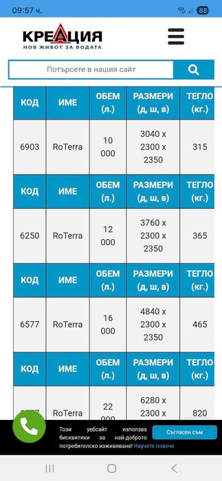 Резервоар за вода 12 000 литра