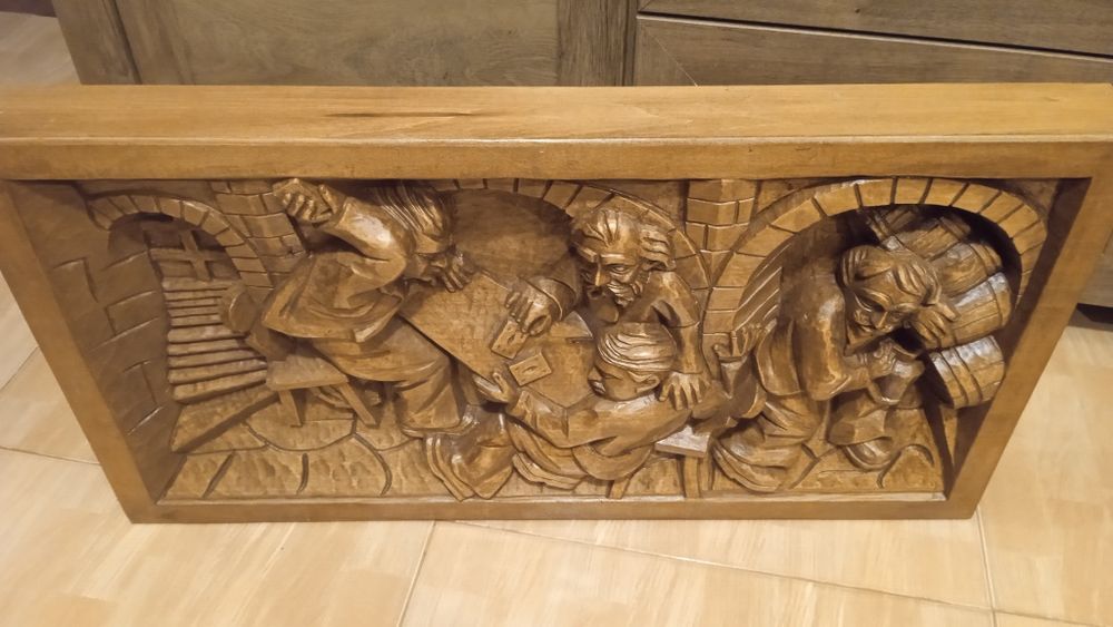 Sculptura Jan Procner, artist slovac, scena crama, joc carti, betivi