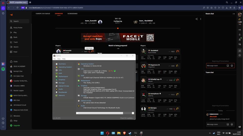 Laptop Gaming Acer Nitro 5 RTX 3060 6GB Intel i5 11400 144hz 16GB RAM