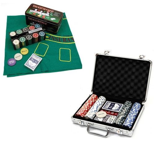Комплект за покер с килимче - чипове за покер в метално стилно куфарче