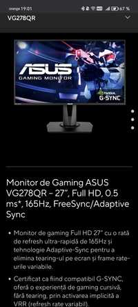 Vand monitor ASUS 27'' FHD 165hz, FreeSync, G-Sync