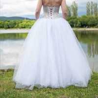Блестяща сватбена рокля тюл принцеса корсет бюстие топ