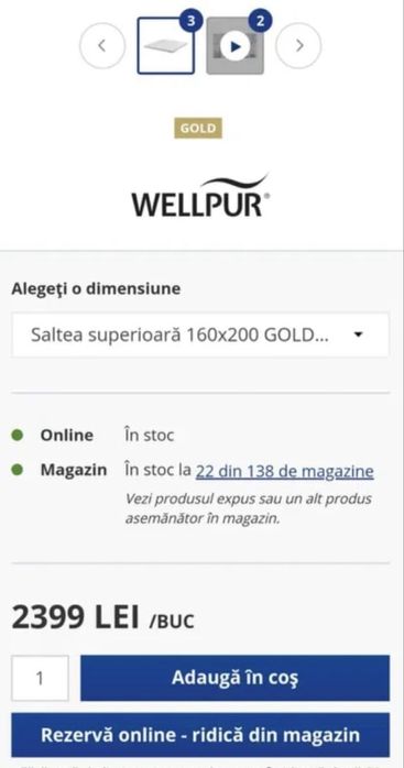 Saltea superioară 160x200 GOLD WELLPUR