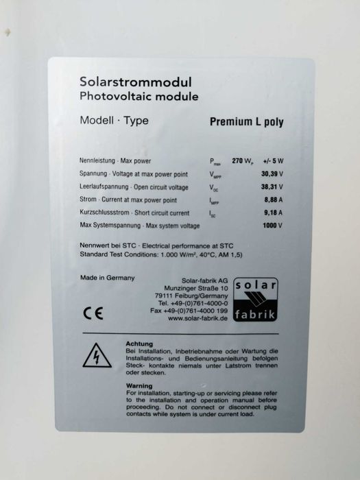 Соларен панел Solarstrommodul Premium L Poly 270W – немско качество!