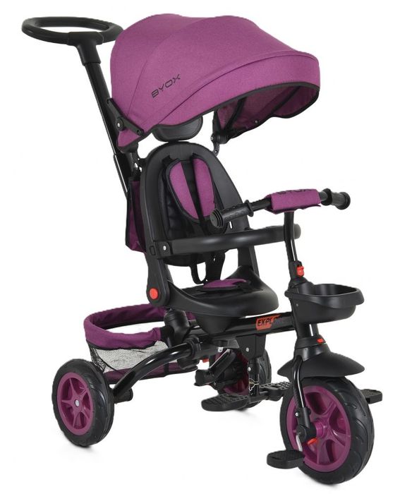 Детска триколка Byox - Explore, със сгъваемо кормило, лилава