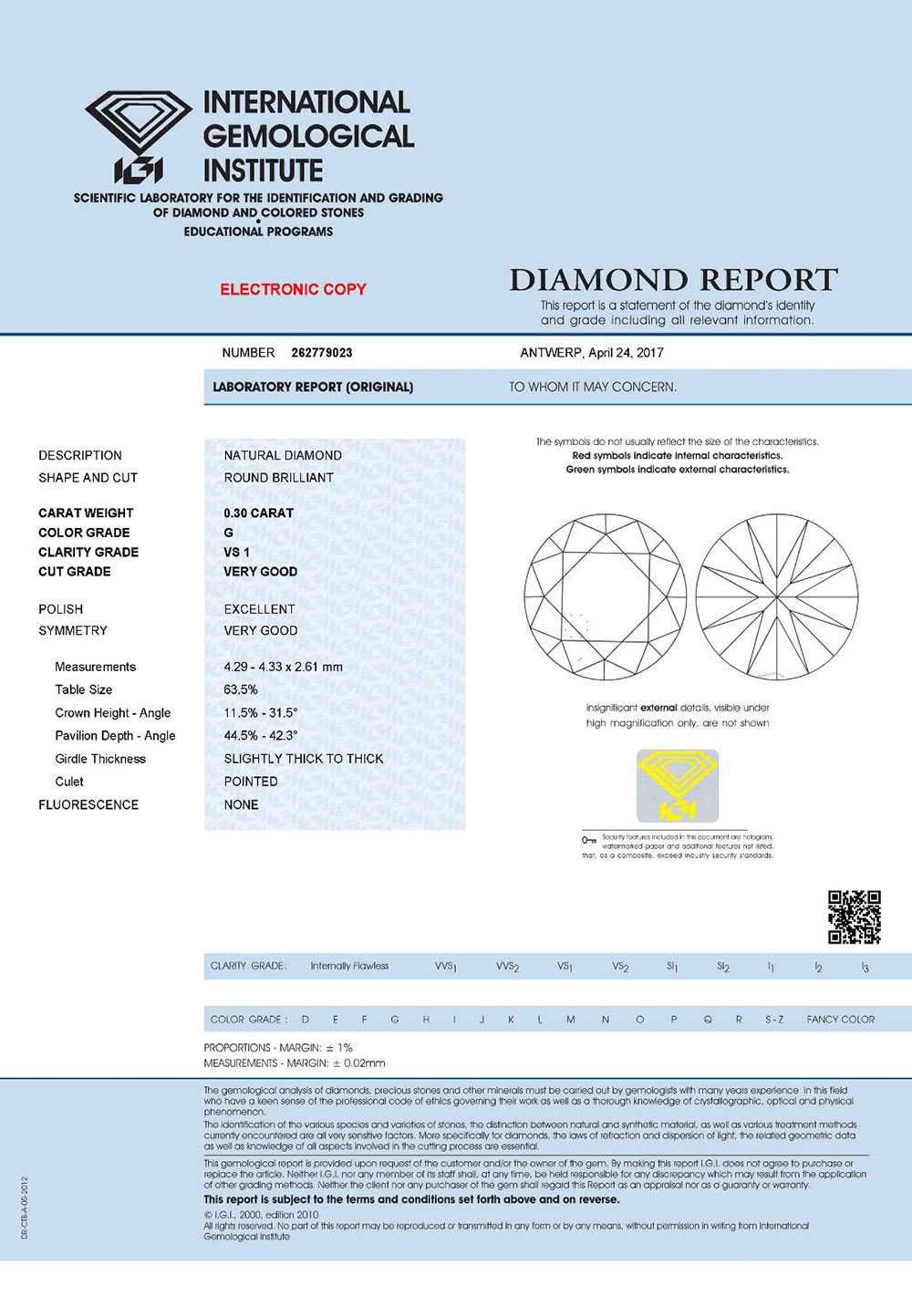 Сертифициран Диамант IGI 0,30 карата E/VS1 Шлиф Брилянт GIA