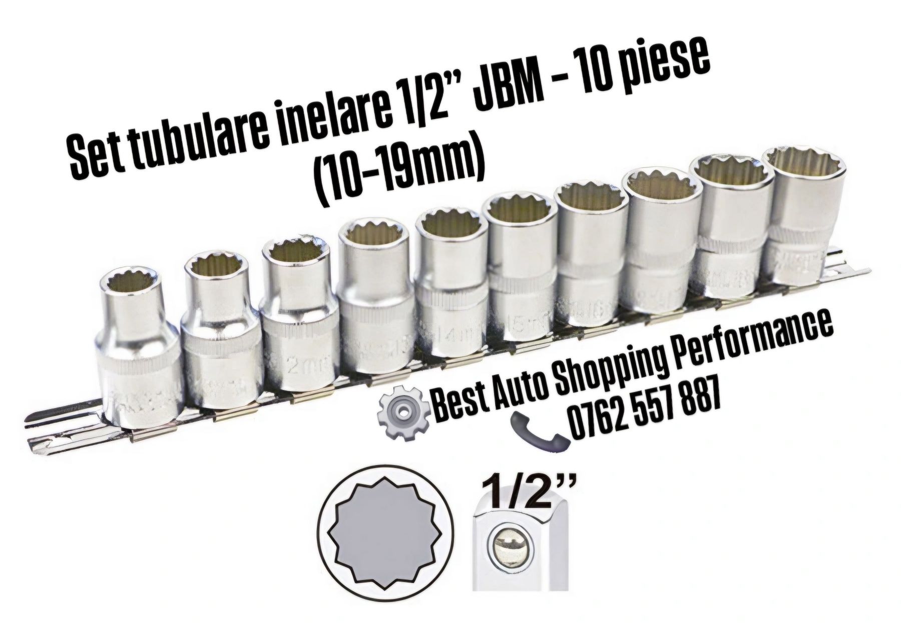 Set tubulare inelare 1/2” JBM – 10 piese (10–19mm)