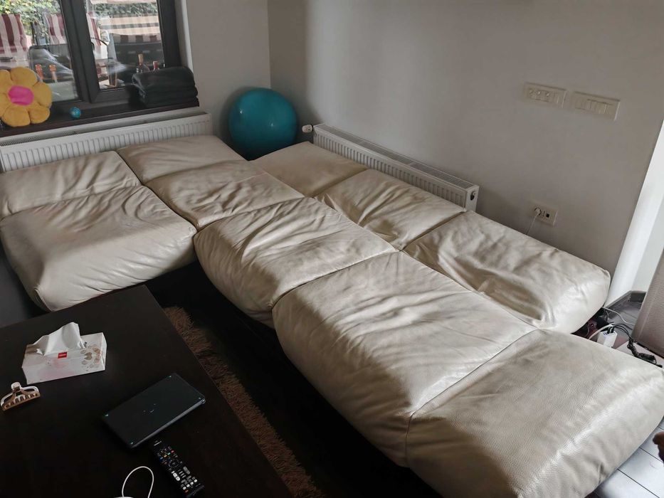 Canapea piele crem - extensibila, mecanism reglare spatare