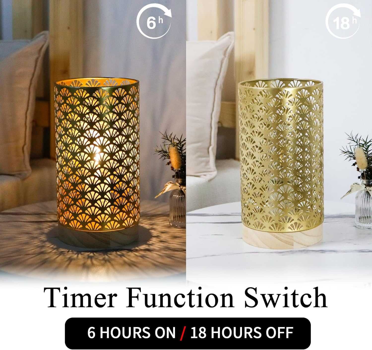 НОВА! Безжична лампа със златист корпус – 22.5 см, LED с таймер