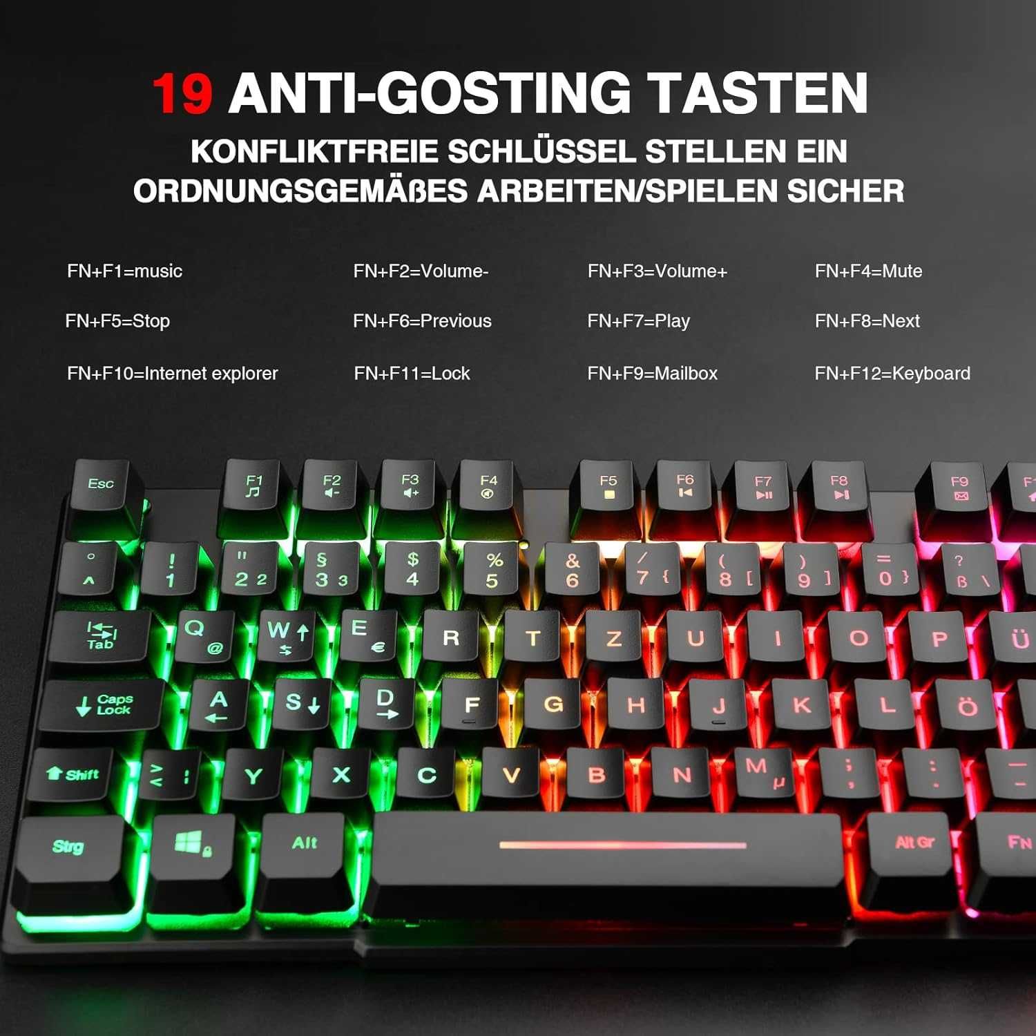 Tastatura gaming cu fir iluminata, membrana, QWERTZ, Rii  - pret FIX