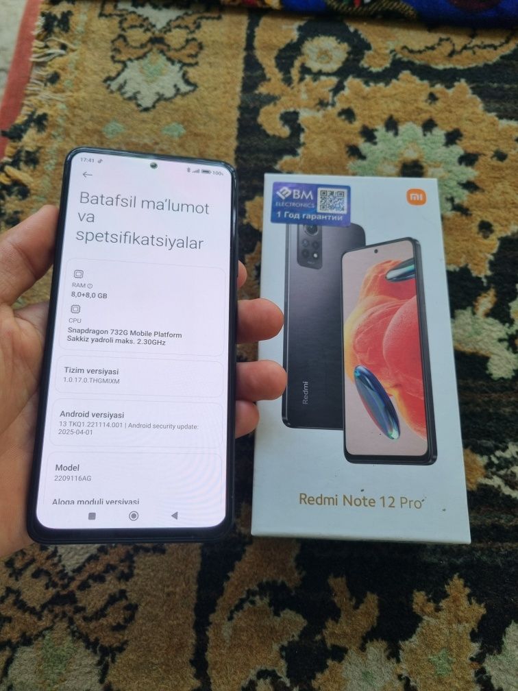 Redmi Not 12 pro 8+8/256 narxi 1.690 kami bor