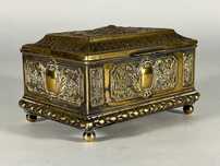 Caseta cutie bijuterii bronz alama argintata art Napoleo rococo bieder