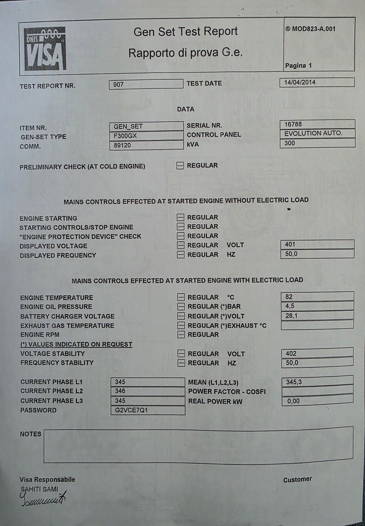 De vanzare generator de curent trifazat 300KWA/240KW cu motor diesel