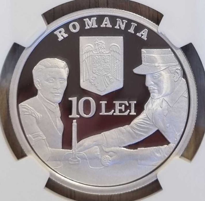 Moneda BNR 10 lei argint Med Aeronautica Spatiala gradata NGC PF 69