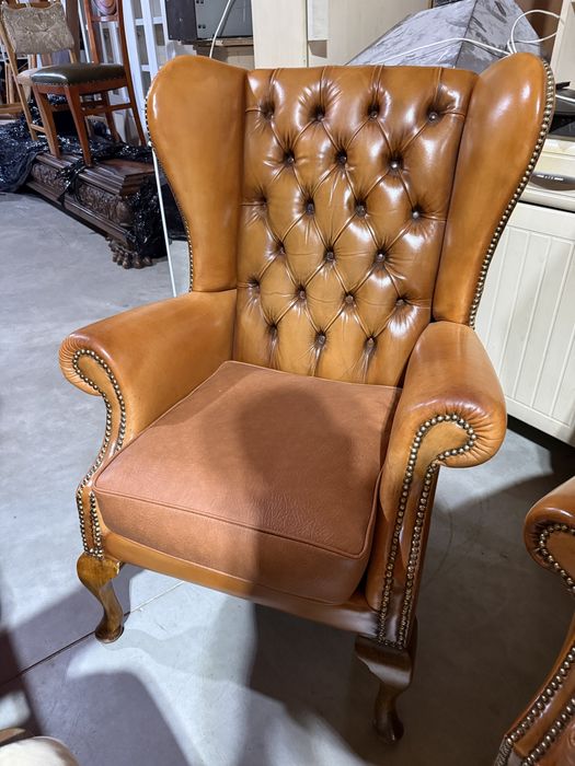 Set Chesterfield canapea 3 locuri + 2 fotolii piele naturală