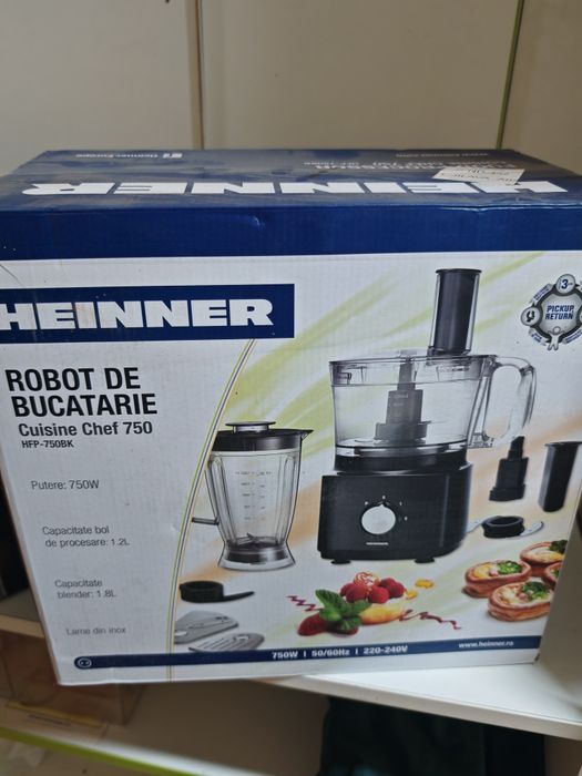 Robot de bucatarie Heinner HFP-750BK, 750 W, bol 1.2 l,r 1.8 l,