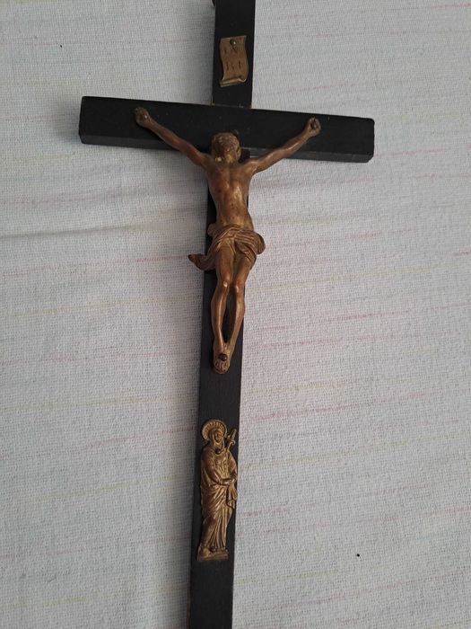 crucifix vechi lemn alama fonta 33 - 36 cm