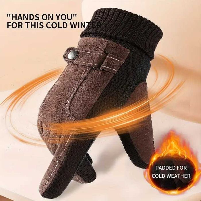 Ръкавици за мъже от свинска кожа зимата, плюшени, сензорен екран, XL