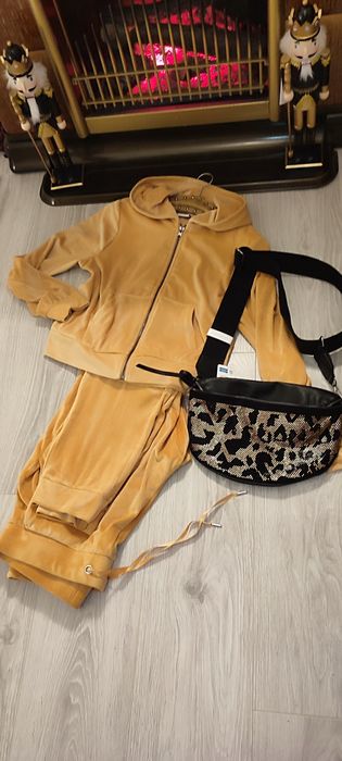 Trening gros din catifea fină, superb, 2 piese, galben auriu, S- M,