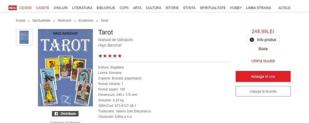 Manual complex de talmacire pt Tarot Hajo Banzhaf carte de colectie