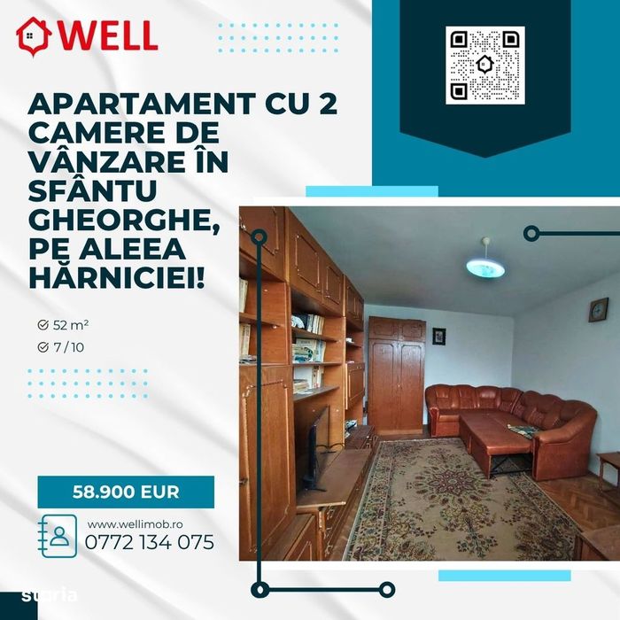 Apartament cu 2 camere de vânzare în Sf. Gheorghe, pe Al. Hărniciei!