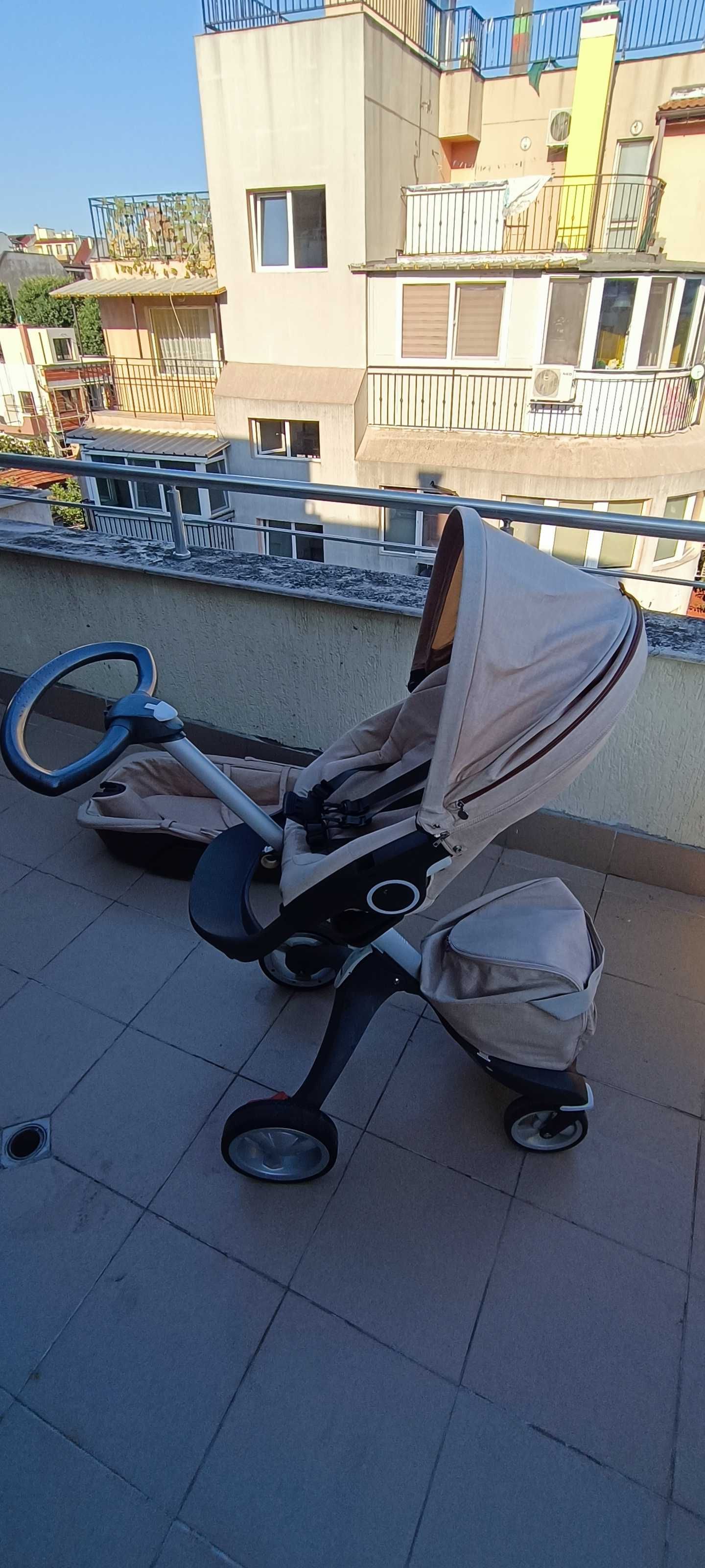 Детска количка Stokke Xplory X Stroller + Кош за новородено в бежово