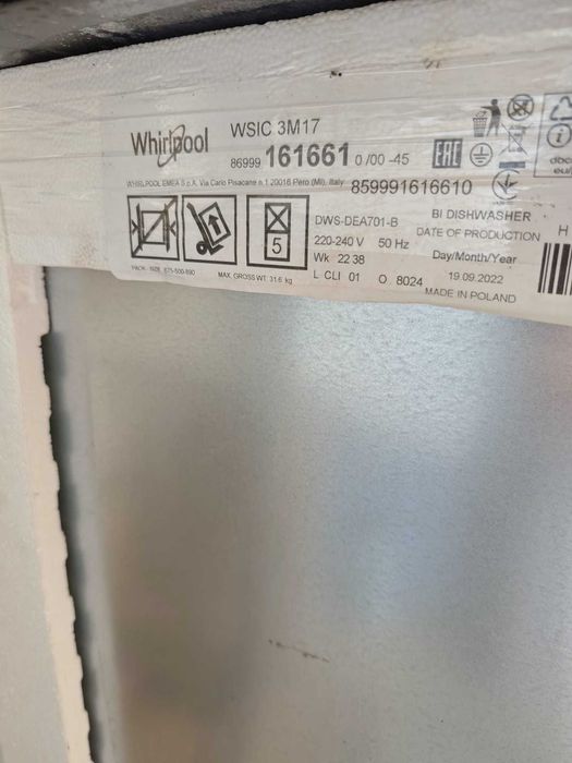 Masina de spalat vase incorporabila WHIRLPOOL WSIC 3M17 45cm