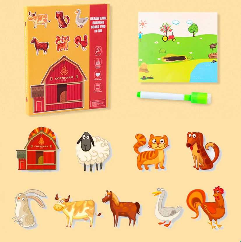 Puzzle magnetic cu piese mari si plansa pentru desenat -  joc 2 in 1