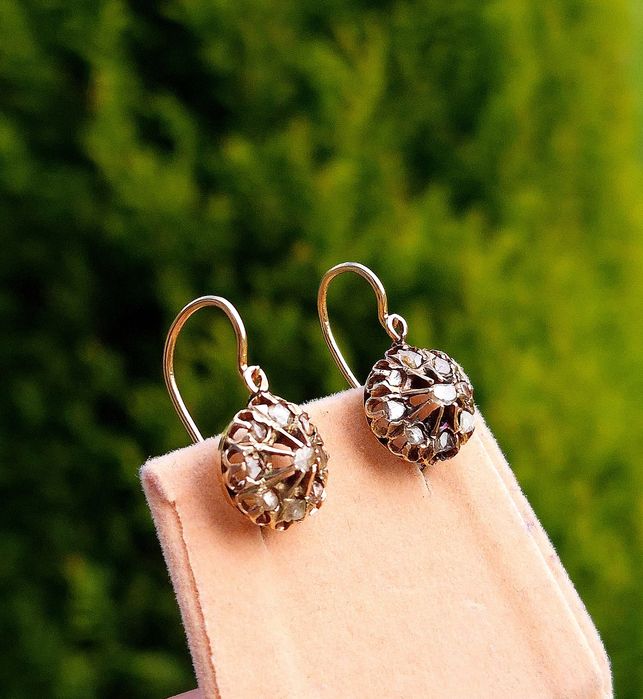 Cercei vechi autentici din aur de 14K si 18K cu diamante naturale