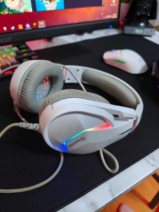 Casti Gaming Marvo RGB -complet functionale - albe