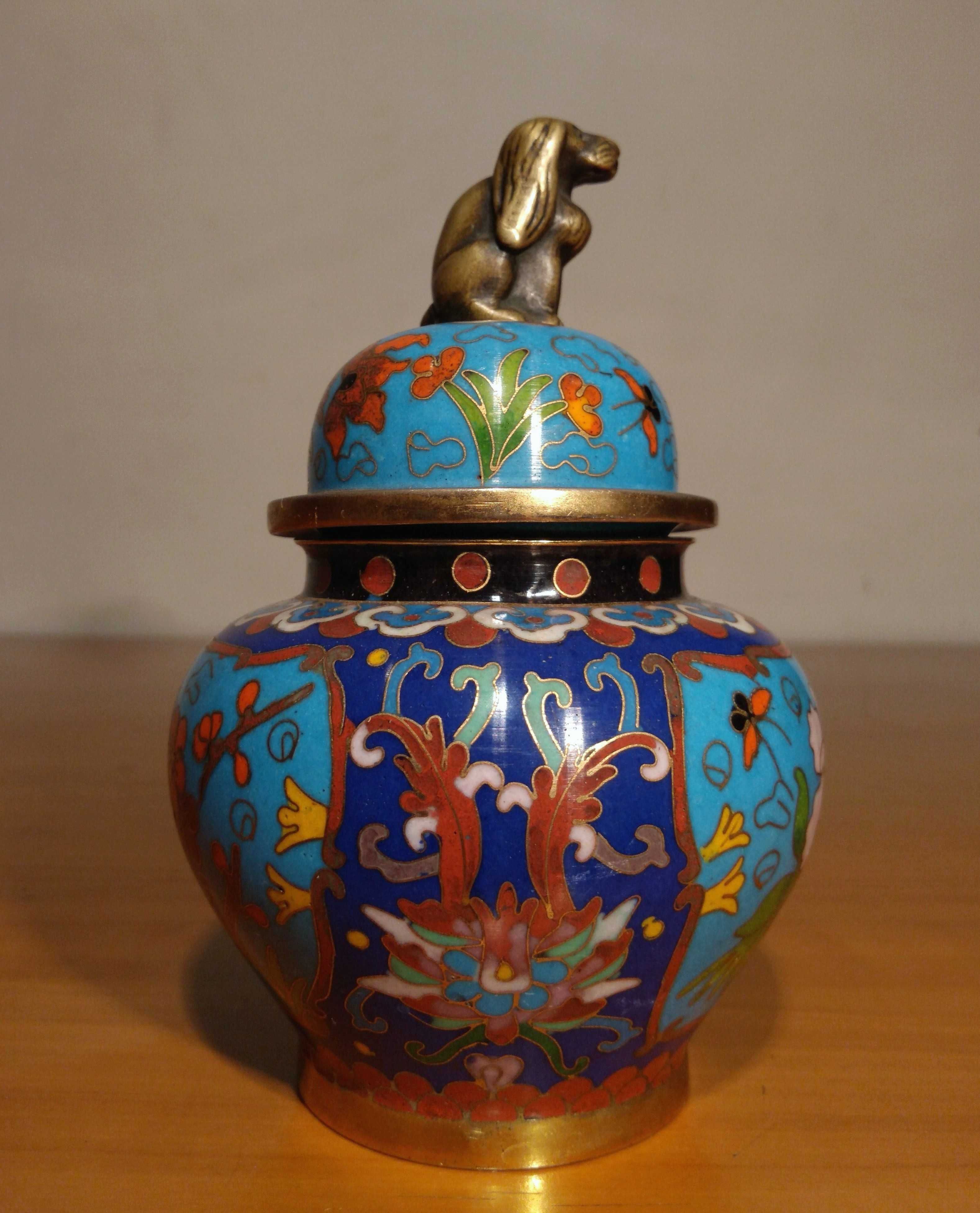 Vas asiatic Feng shui Cloisonne, Lotus si Cires | vechi, RaR