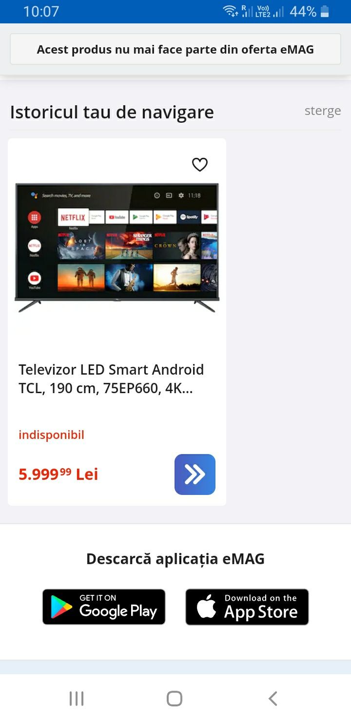 Tv Led Smart Android 190 cm 
Televizor LED Smart Android TCL, 190 cmTe