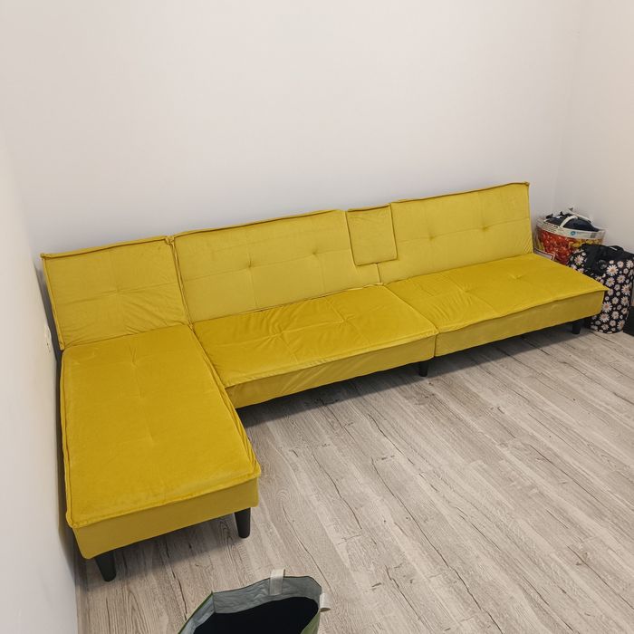 Canapea extensibila in forma de L vidaXL, galben, 255x140x70 cm