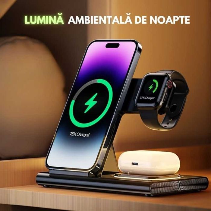 NOU - Incarcator Wireless Fast Charger 15W 3in1 pentru Apple, Samsung