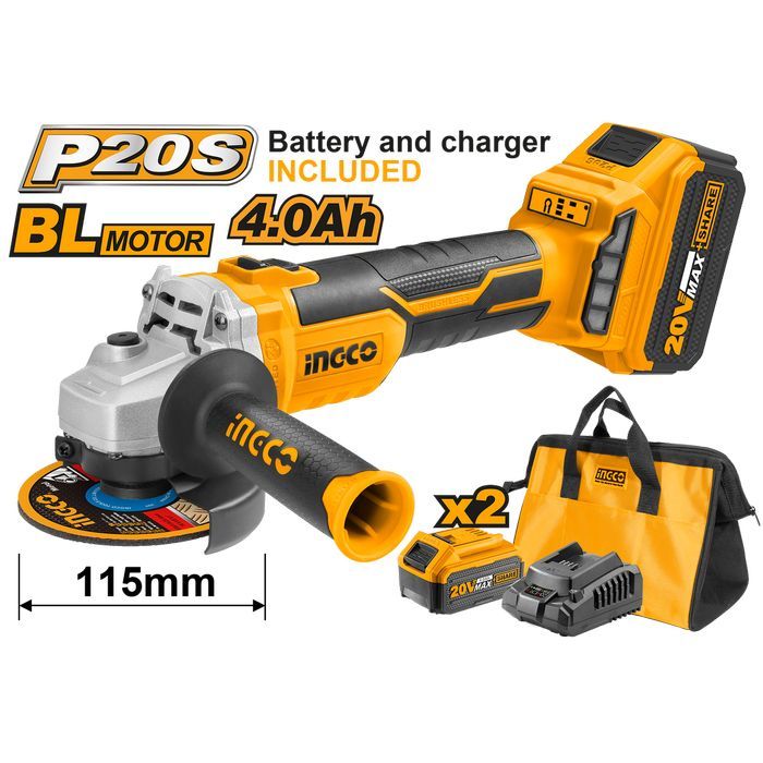 polizor flex unghiular cu motor fara perii 115mm cu incarcator si 2 a