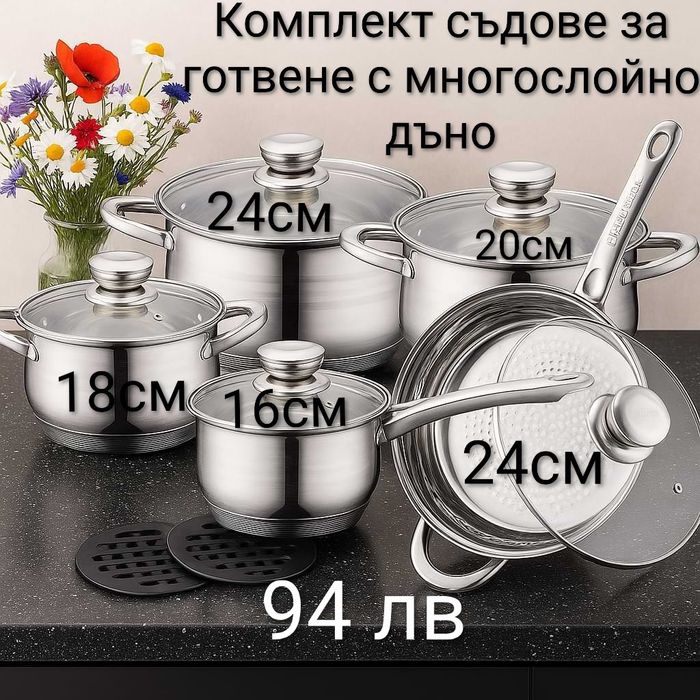 Комплект съдове за готвене с многослойно дъно Royalty Line 12 части